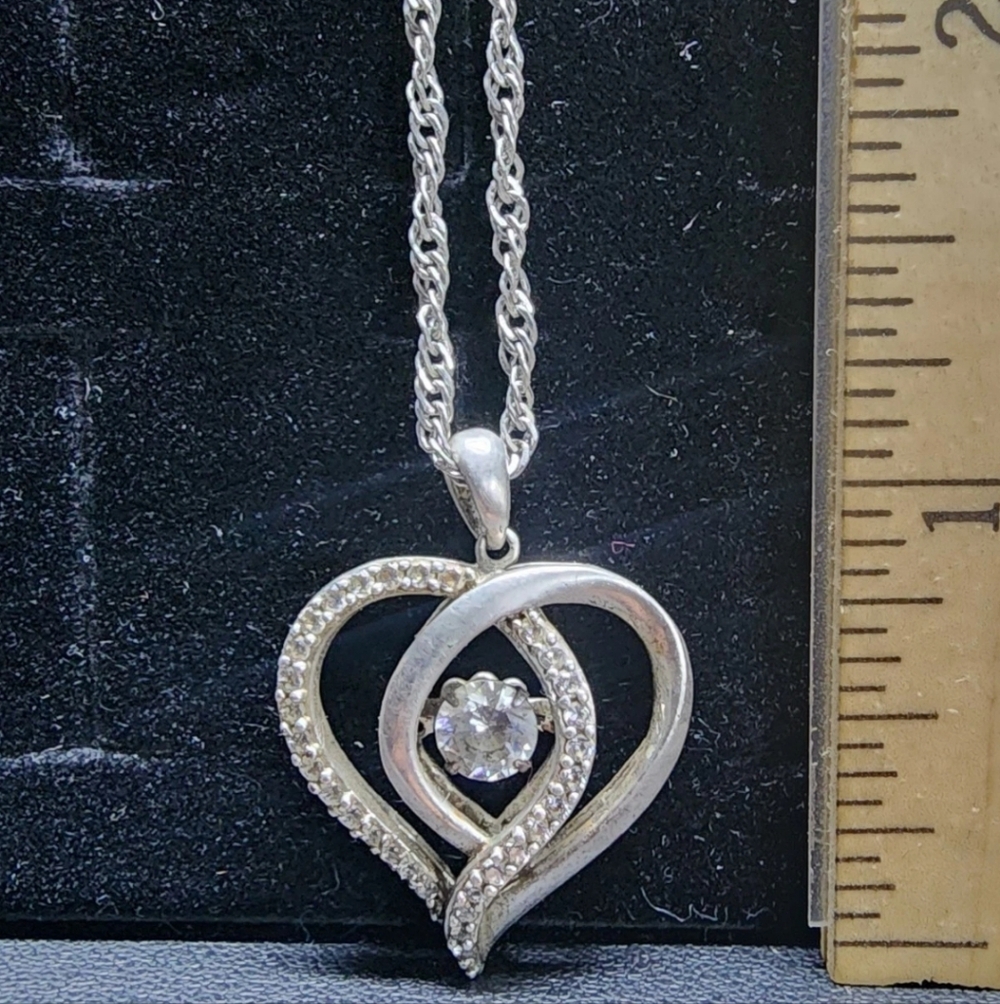 Sterling Silver/Diamond/White Sapphire Hearts In Motion Pendant & Necklace